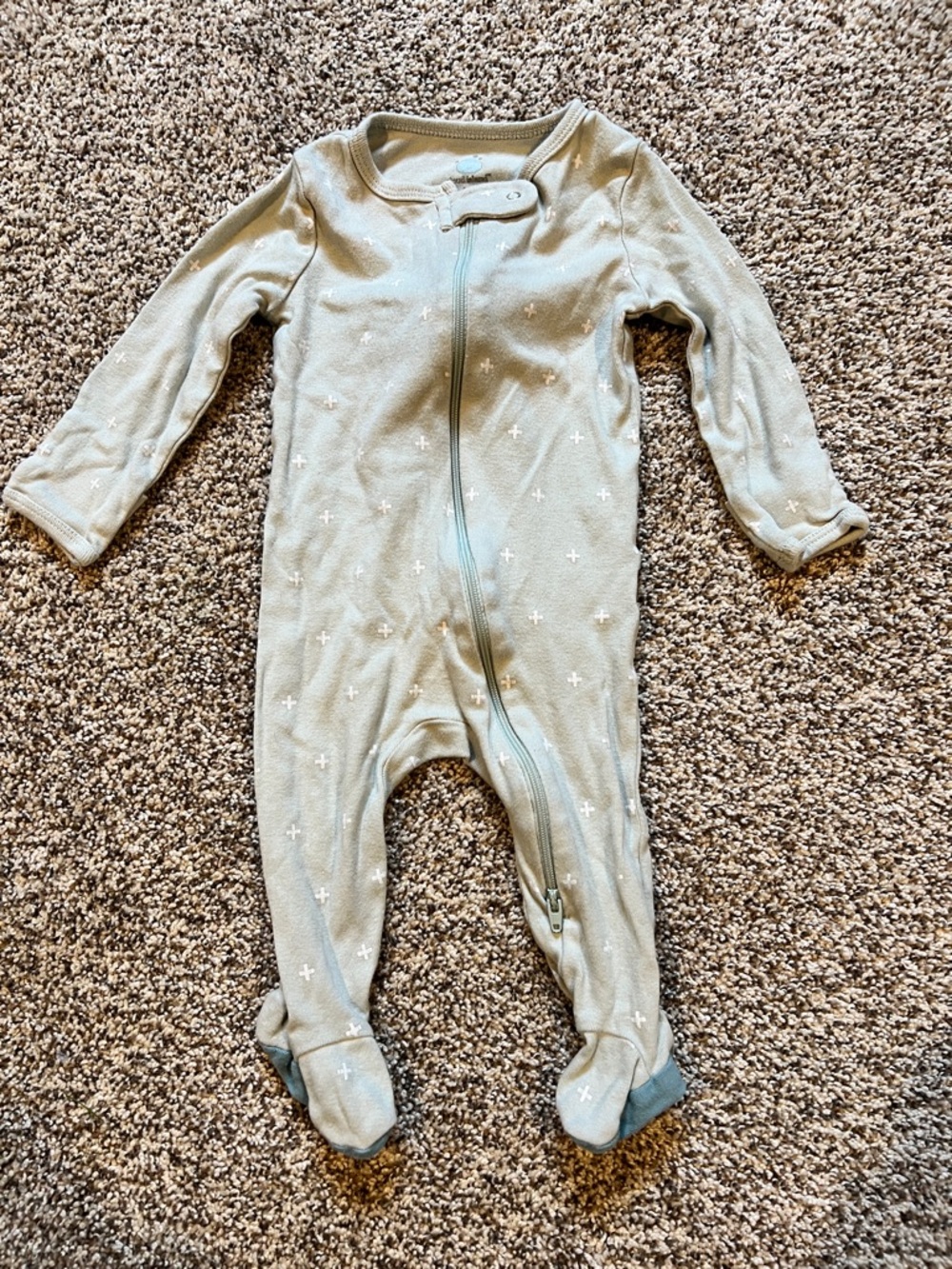 cloud island Light Sage Footed Pajamas with White Crosses